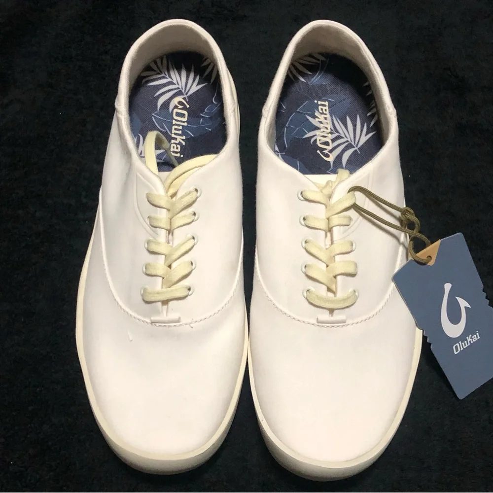 OluKai Tradewind Men Sneakers Off White Canvas Low Top Shoes 10533-1818 Size 10